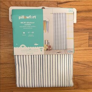 Pillowfort Striped Blue and White Blackout Curtain